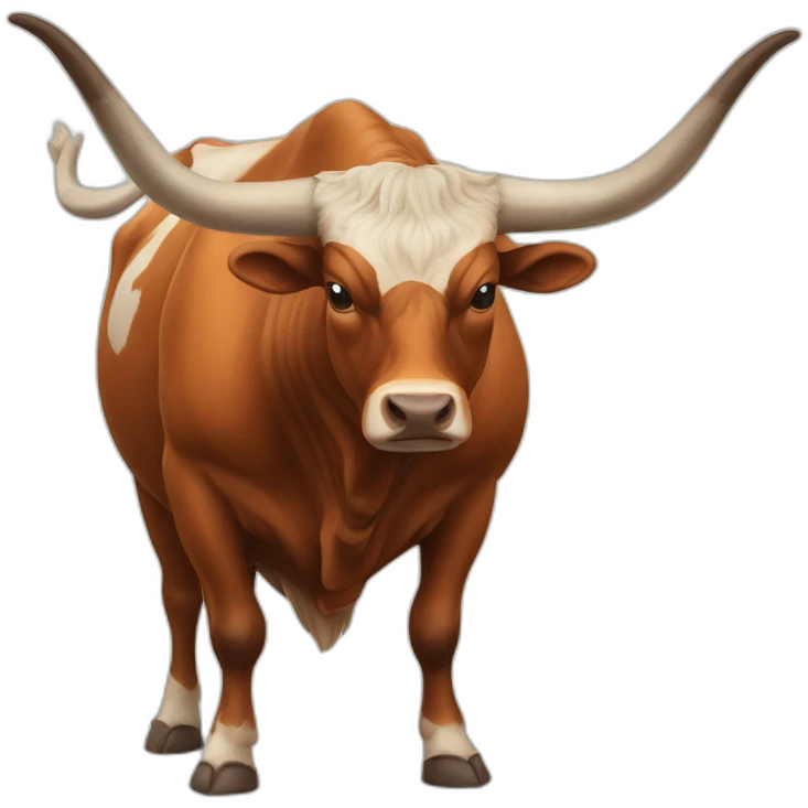 bull, Texas Longhorn, ridiculously long horns, full body, fat emoji