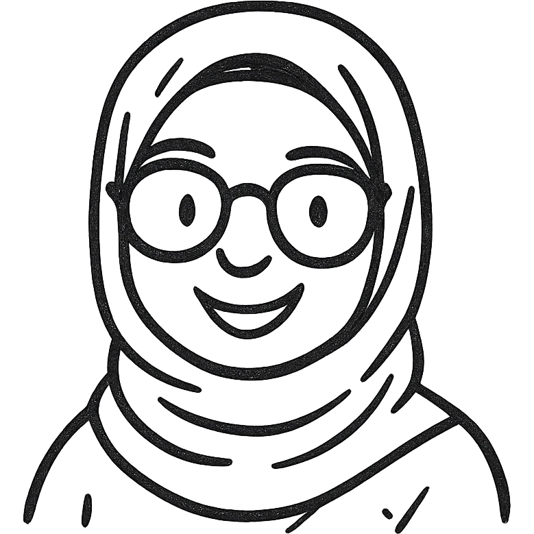 black girl, hijab, glasses, friendly expression, hand drawn icon style, no background emoji