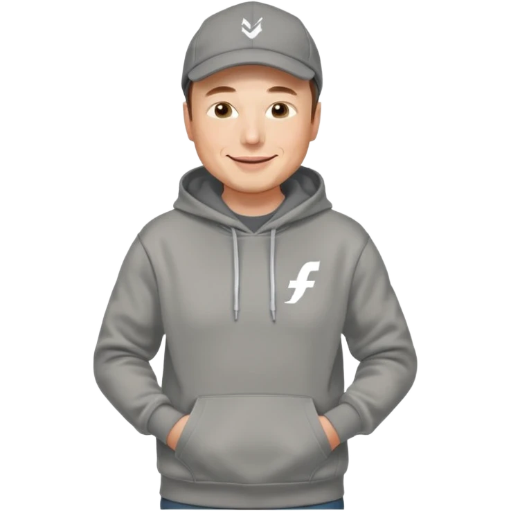 elon musk in gray hoodie full height, wear hoodie hat emoji