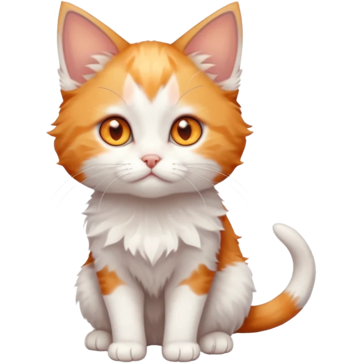 full body of very small + skinny ginger and white kitten with deep orange eyes and triangular shaped face emoji