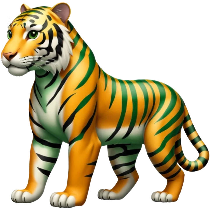 muscular green tiger on all fours, black stripes emoji