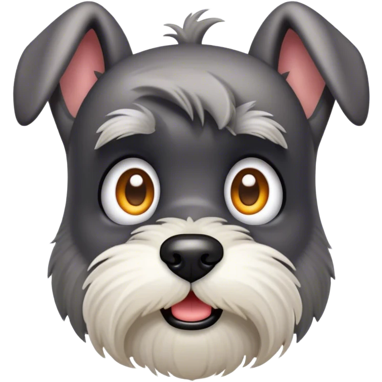 Cinematic Comical Miniature Schnauzer Portrait Emoji, Head tilted dramatically with a comically shocked expression and large, animated eyes, featuring a sharply defined salt-and-pepper fur with exaggerated, humorous eyebrows, simplified yet hilariously detailed, glowing with a bold, playful radiance, high shine, exuding a spirited and cheeky charm, styled with a soft glowing outline, capturing the essence of a Miniature Schnauzer that appears ready to dash into a burst of comic energy! emoji