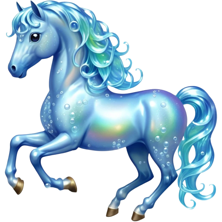 A magical horse made entirely of transparent bubbles and water, with a flowing mane of small bubbles emoji