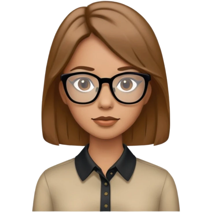 Female with medium length light brown hair wearing collar shirt and black glasses emoji