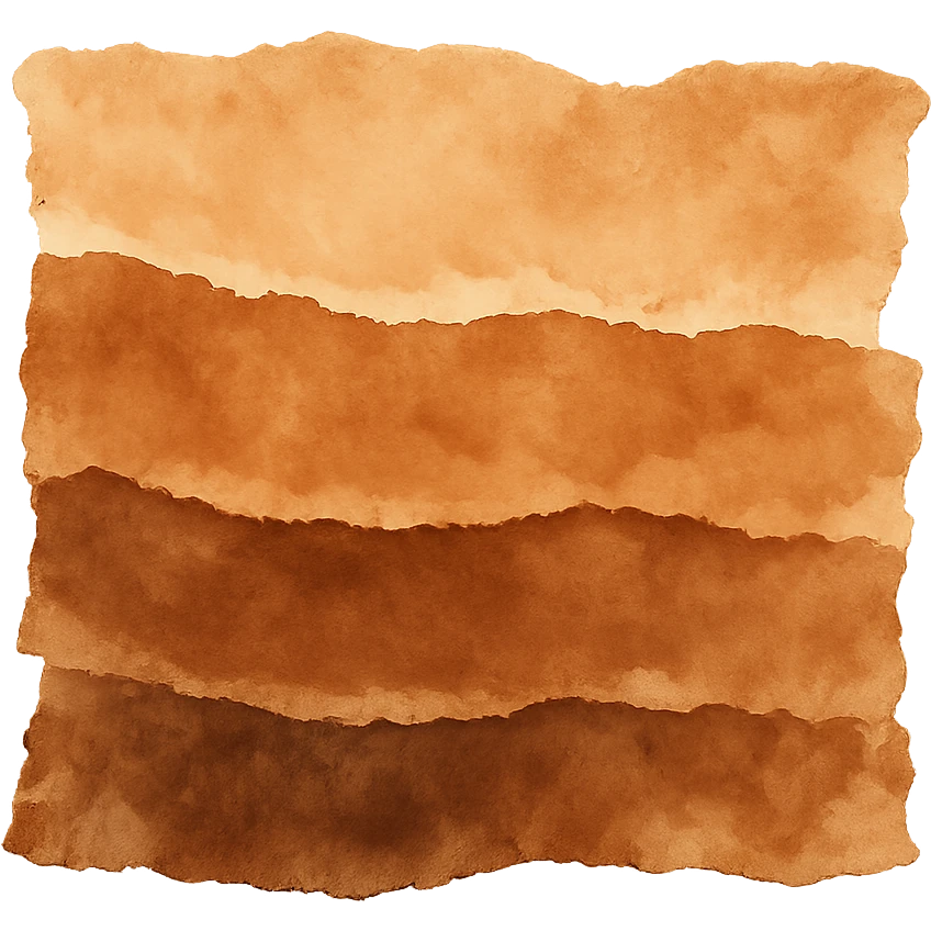 abstract torn paper strip with layered effect, warm brown tones, watercolor effect, transparent background, no face, no hands, no legs, no characters emoji