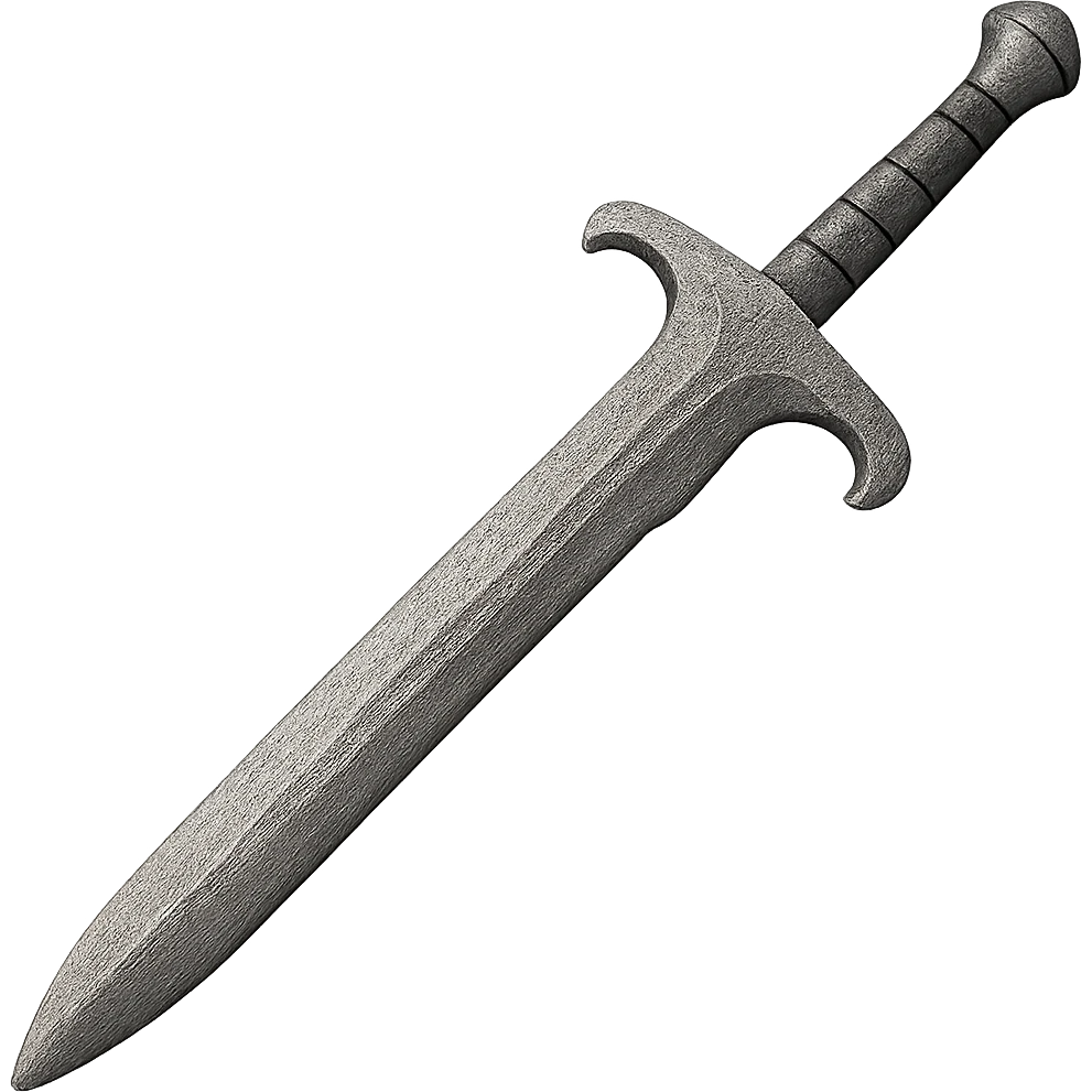 Recolor the sword to match the exact iron color and texture of the reference iron 2h sword. Keep the same shape. Make it a realistic metallic iron with a slightly worn look. The style should resemble emoji style with a transparent background. emoji