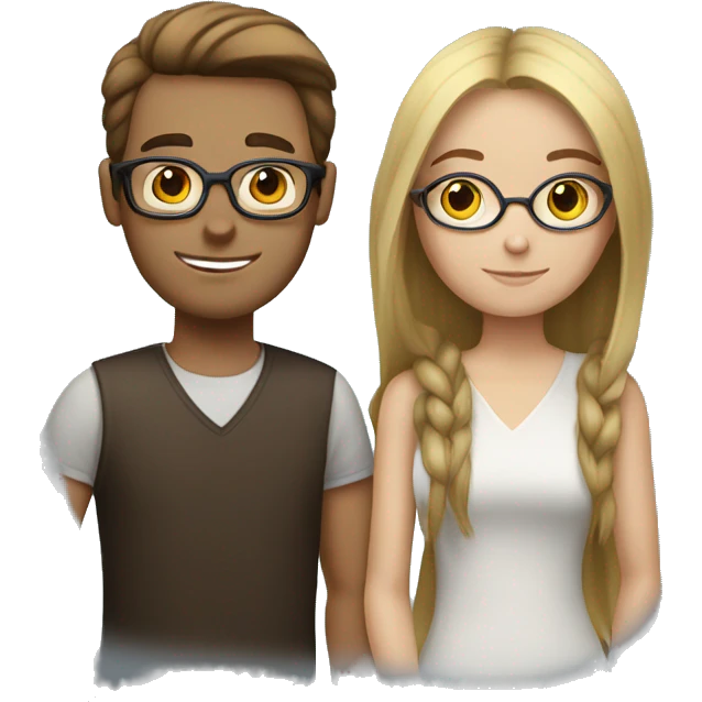 A brunette girl with brown straight hair with her blond white boyfriend and glasses emoji