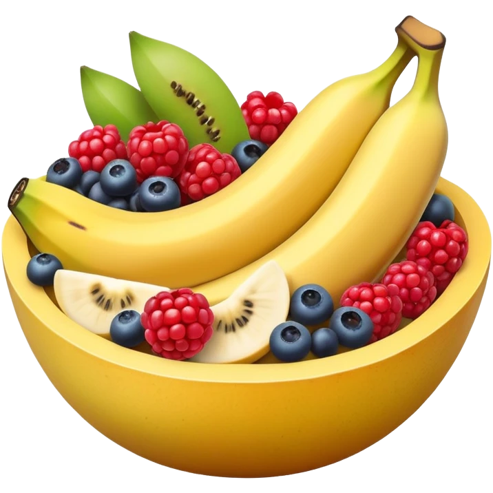 Fresh fruit bowl with berries, banana, and melon emoji