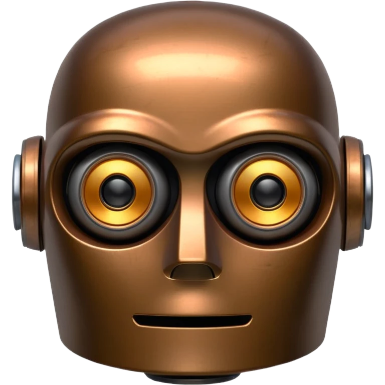 robot head from The Wild Robot movie, front view, simple and iconic, metallic texture emoji
