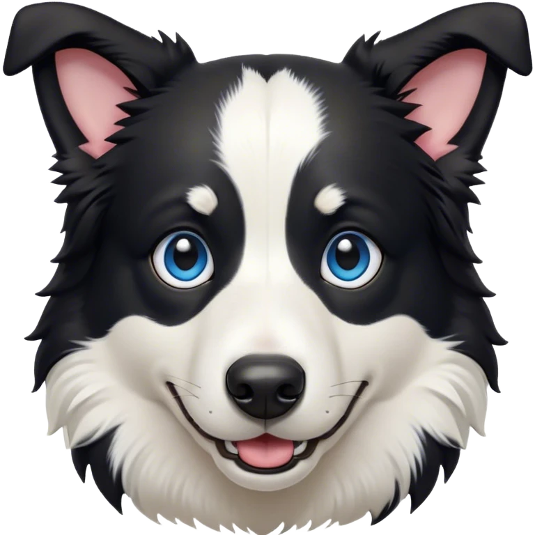 Cinematic Comical Black and White Border Collie Portrait Emoji, Head tilted dramatically with an exaggeratedly shocked or offended expression, featuring a striking black and white coat and wide, expressive blue eyes filled with exaggerated disbelief, Simplified yet hilariously expressive features, highly detailed, glowing with a slightly sassy glow, high shine, dramatic yet playful, stylized with an air of attitude, bright and endearing, soft glowing outline, capturing the essence of a sassy and over-the-top herder, so meme-worthy it feels like it could side-eye its way into internet fame instantly! emoji