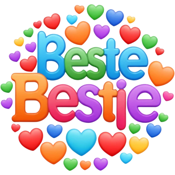 colorful modern text image with the word 'bestie' in the center, varied colorful fonts, no emoji or face emoji