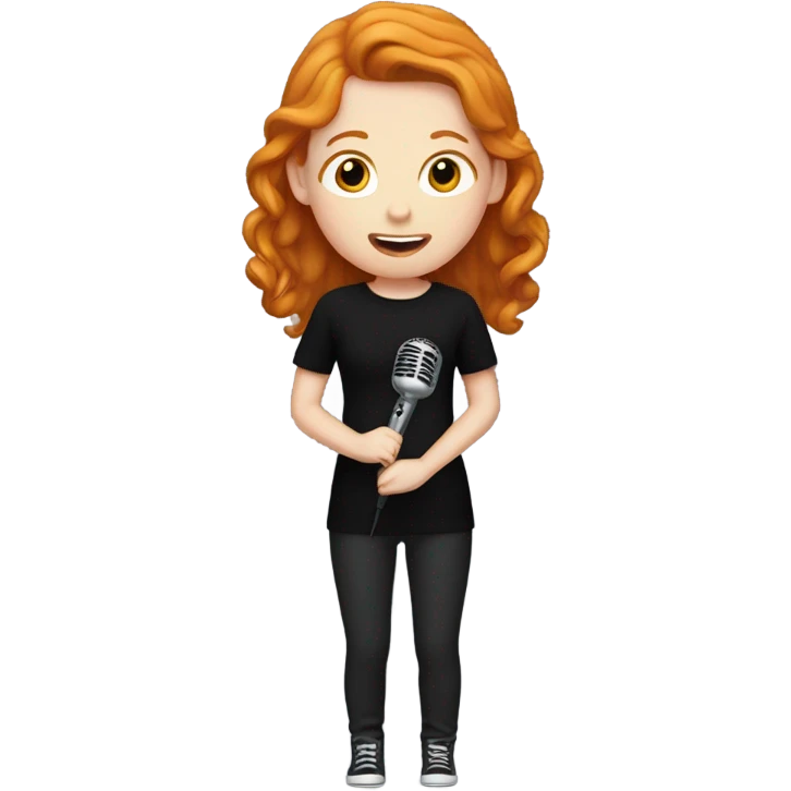 Ginger girl singing karaoke with a black jumper emoji