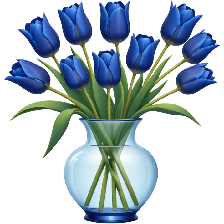 Navy blue tulips in glass vase  emoji