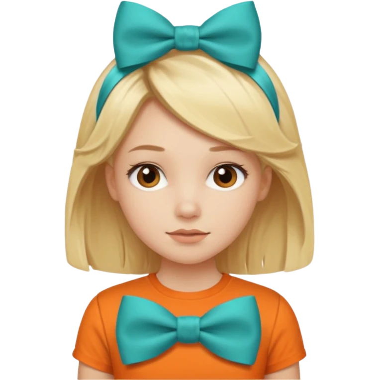 blond girl with orange shirt and  teal bow in hair emoji