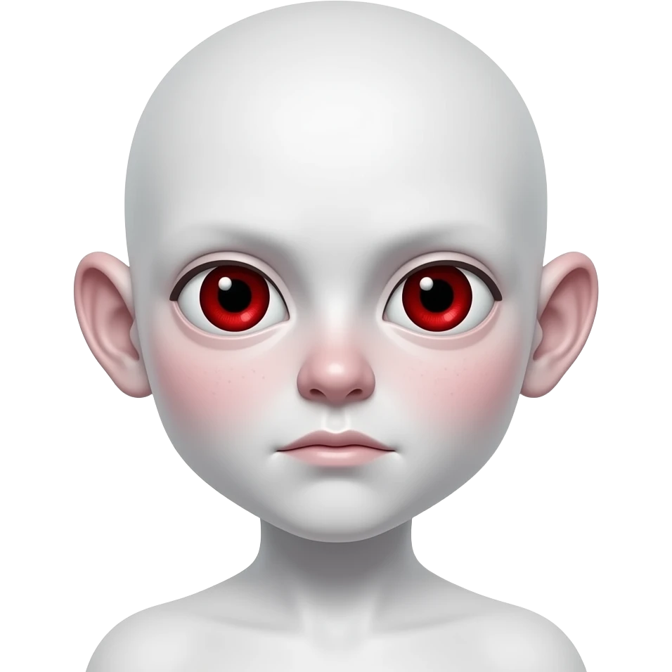 사악한 흰  피부. 붉은동공. 살색 큰 귀. 큰 눈. 붉은 눈. 붉은 홍조. 무표정. emoji