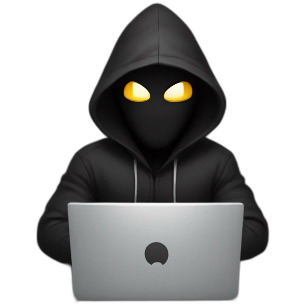 Developer with a black hood behind his computer and cool emoji