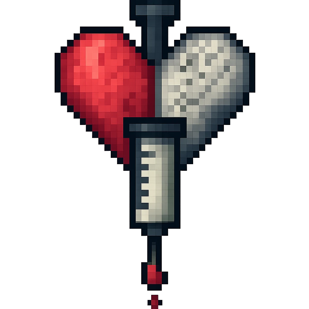 Add a blood drip coming from the syringe and heart. Keep the pixel art style and no background. emoji