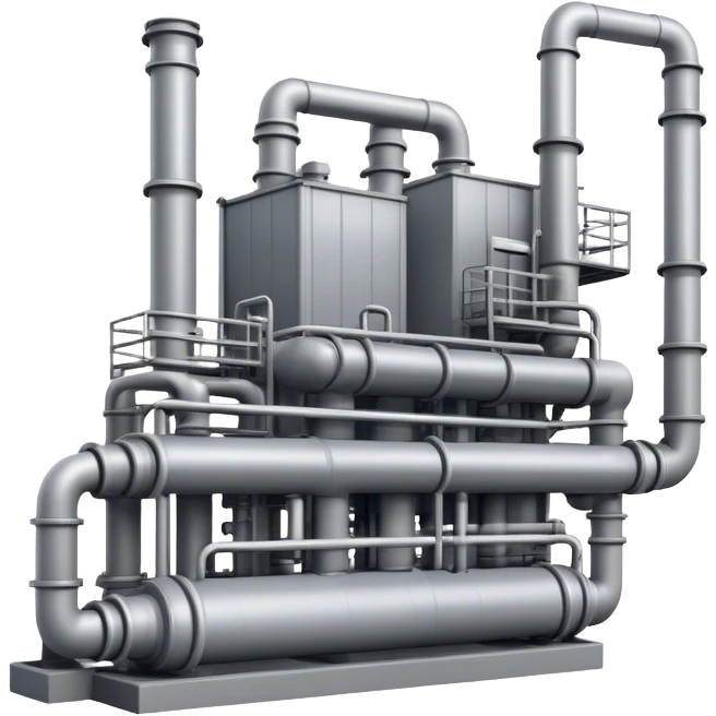 
An emoji of an industrial factory in realistic gray tones, with pipes emoji