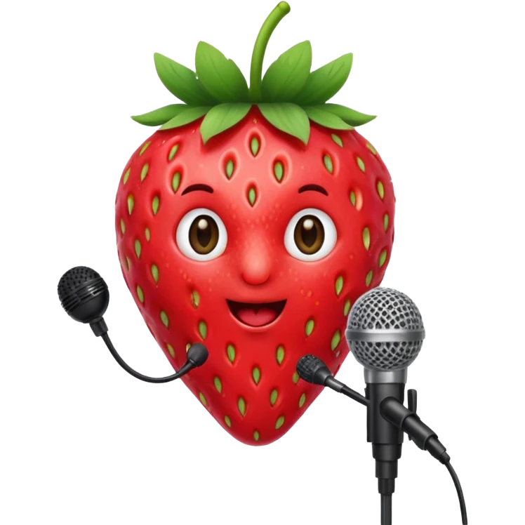 A strawberry holding mic emoji