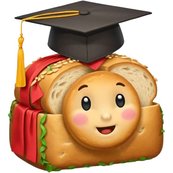 a loaf of bread wearing a graduation cap emoji
