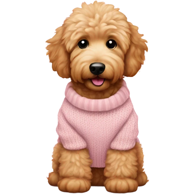 cute fluffy golden doodle with sweater in baby pink emoji