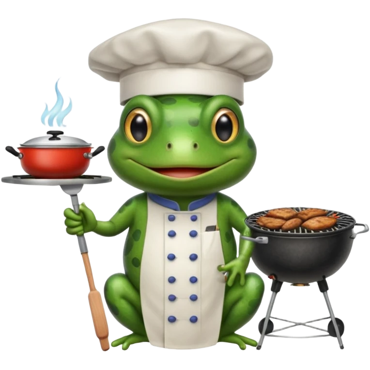 create a weber grill with frog whos wearing chefs hat and cooking on bq emoji