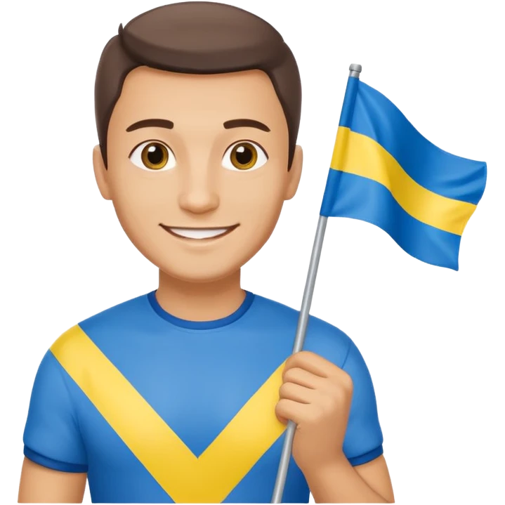 photorealistic Ukrainian man with the flag of Ukraine emoji