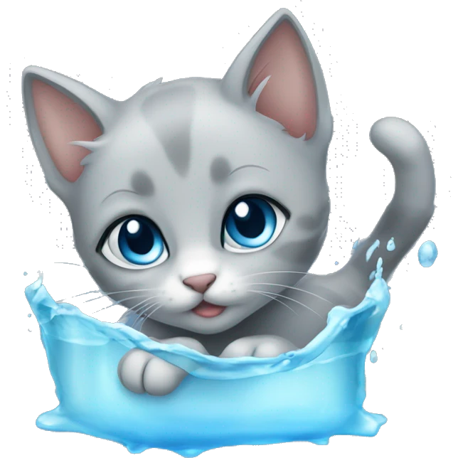 blue eyes grey kitten and water emoji