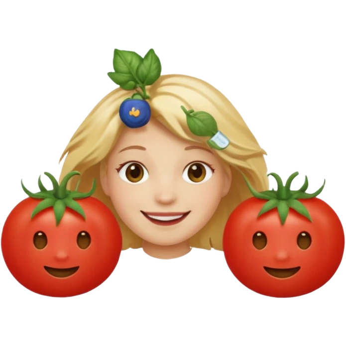 a red tomato with blonde hair coming out of it  emoji