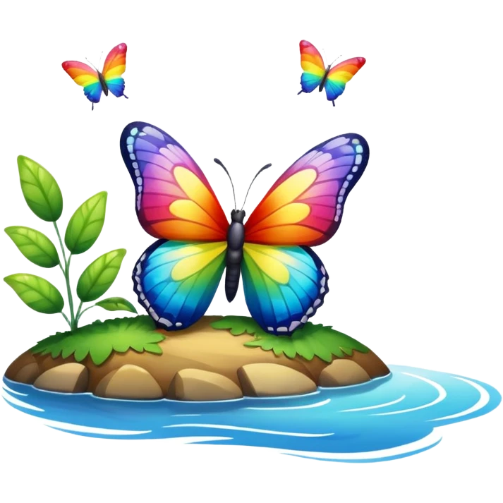 rainbow butterfly on river bank emoji