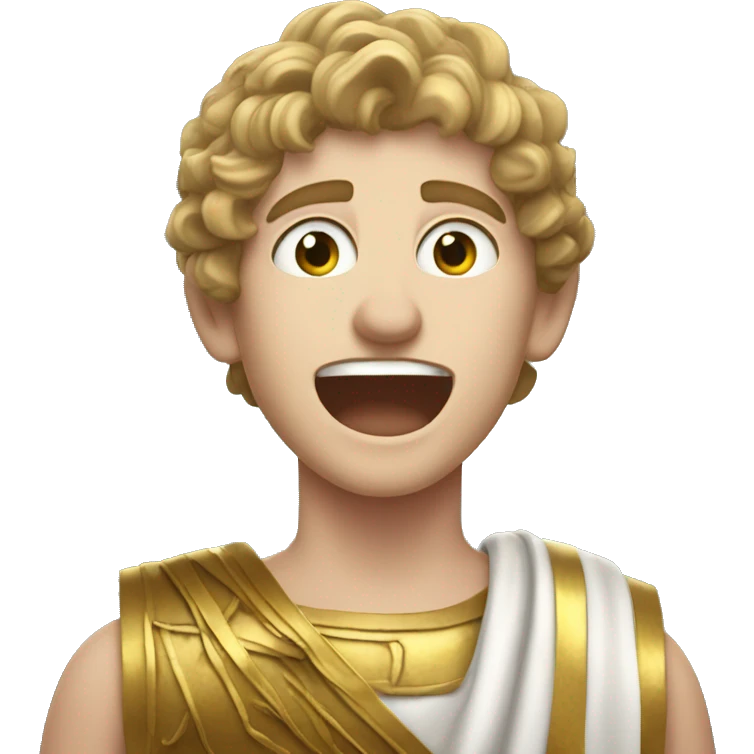 white boy in a Ancient Greek costume singing, on stage  emoji