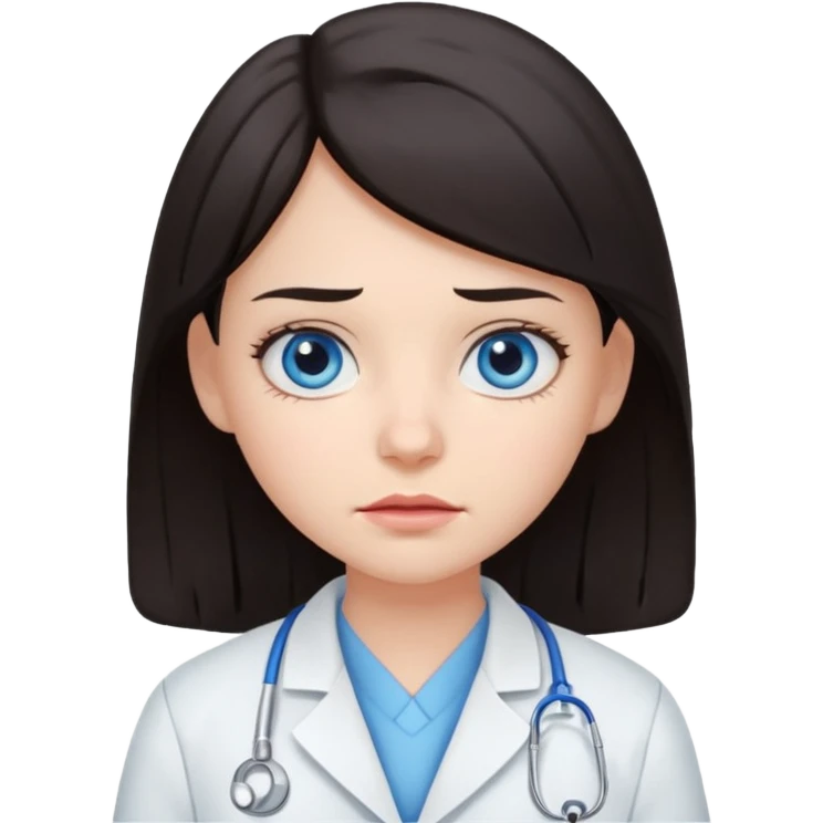 сгенерируй девушку стоматолога без стетоскопа с темными волосами и голубыми глазами еще грустную emoji