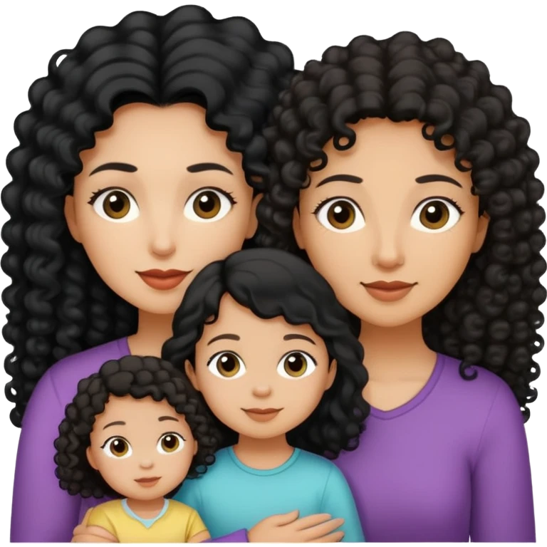 Aunt and niece, Aunt black long straight hair, light medium skin, and toddler niece, tan skin black curly hair emoji