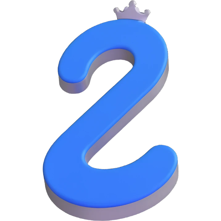 number 2 in 3D emoji style, royal blue, white, and silver colors emoji