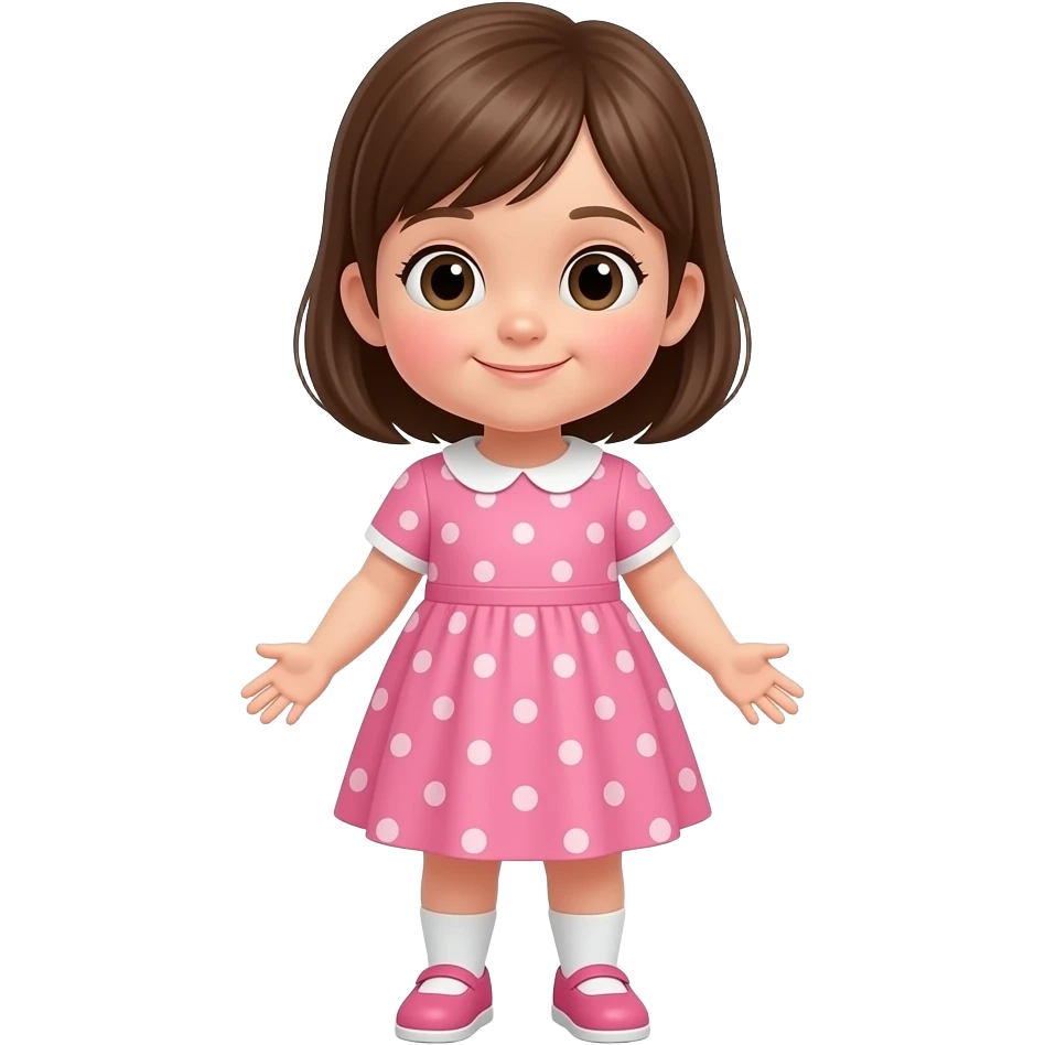 Niña de 2 años cuerpo completo de cabello castaño con vestido rosa con blanco emoji