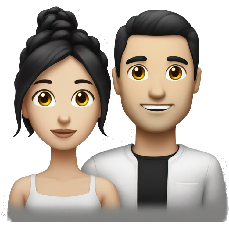 white skin couple both with black hair emoji
