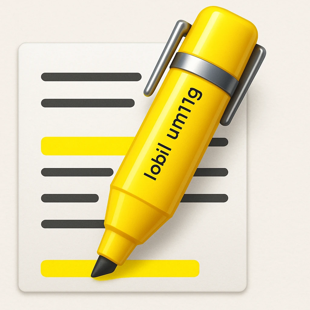 Make the highlighter pen clearly highlight text on the paper in the style of apple style emojis emoji