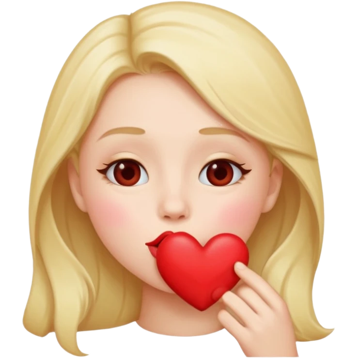 A cute circular blowing a smooch kiss with heart and little bite on the lower lip emoji