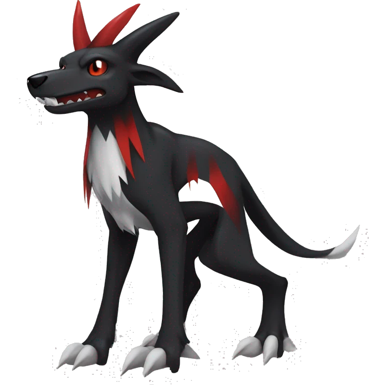 Black Cool Edgy Sergal-Houndoom-Fakémon  with White and Red Edgy markings emoji
