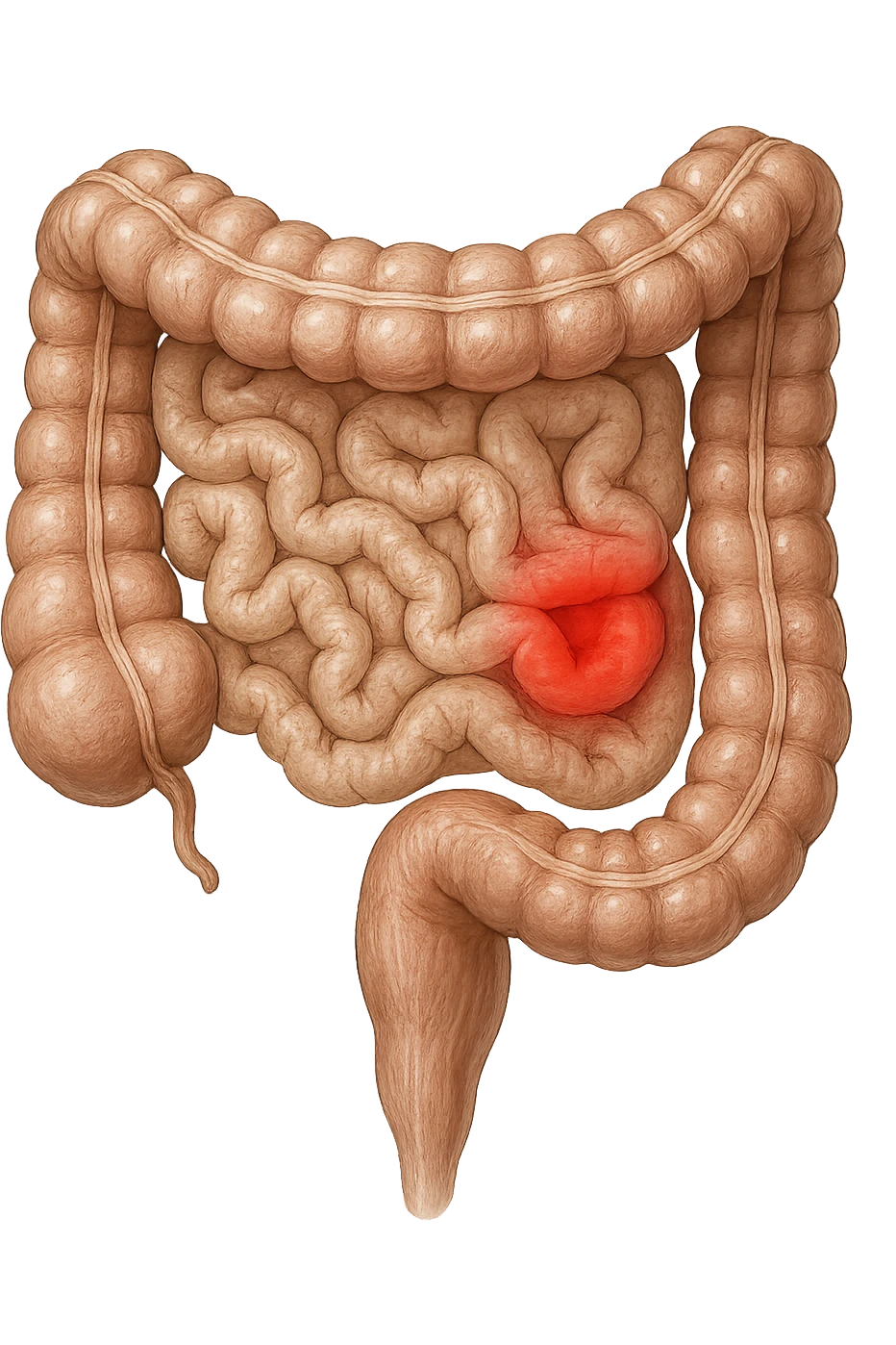 intestino anatomico realistico con red spot di infiammazione emoji