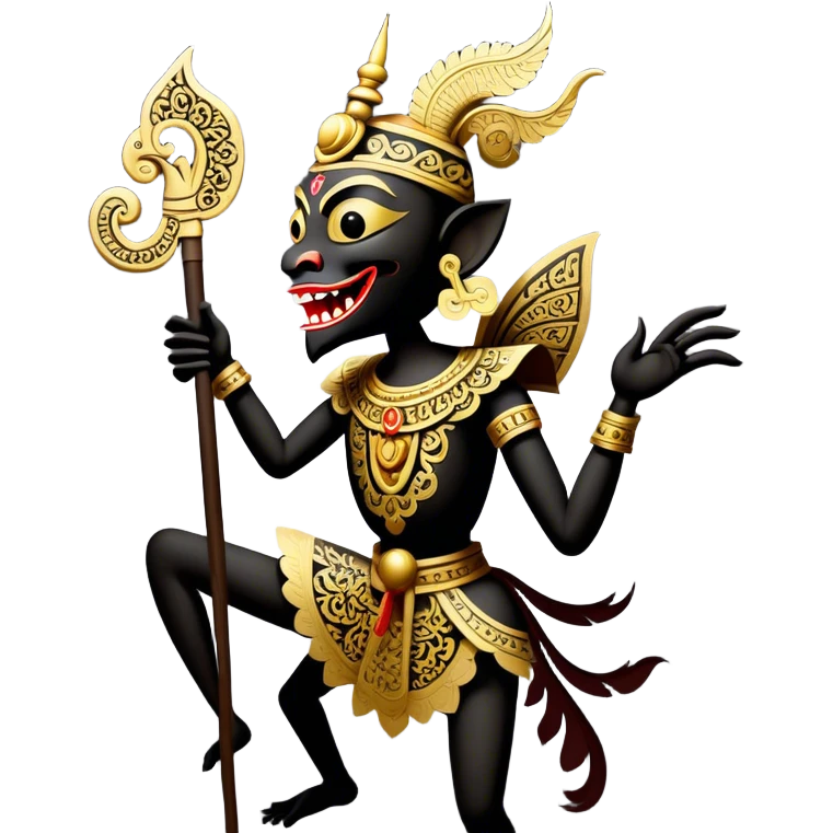 Wayang – Cinematic Realistic Wayang, depicted as intricately carved traditional Indonesian shadow puppets with expressive features and vibrant cultural motifs, set against a dark, dramatic backdrop with subtle glowing highlights that evoke the mystical art of shadow play. emoji