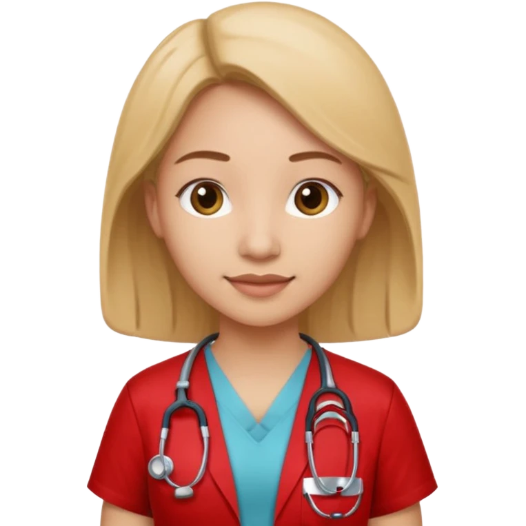Medical assistant wearing redish scrubs with sethscope  emoji