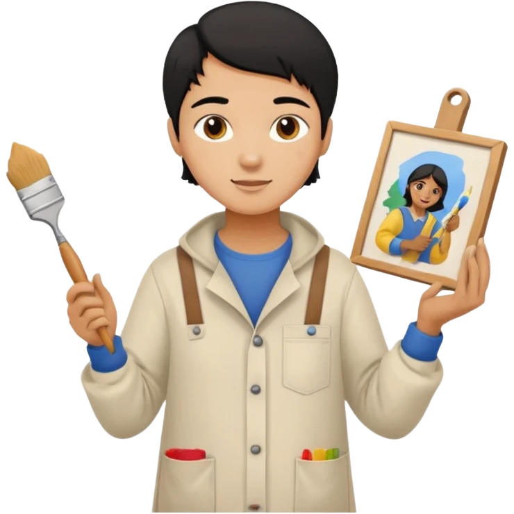 black haired light brown skinned painter with canvas emoji