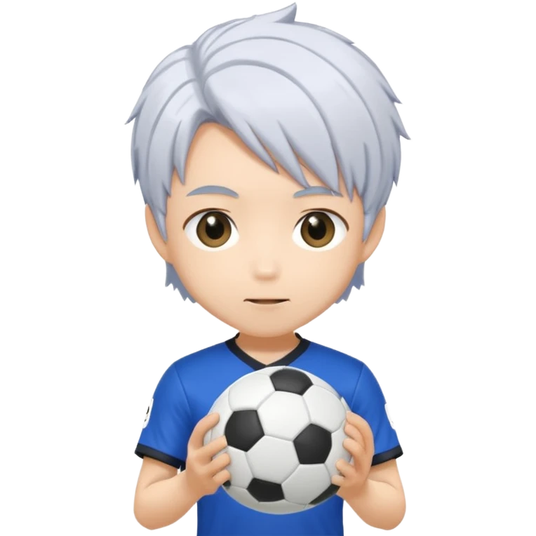 Nagi Seishiro from Blue Lock, chibi style, holding a soccer ball, playful expression, white hair emoji
