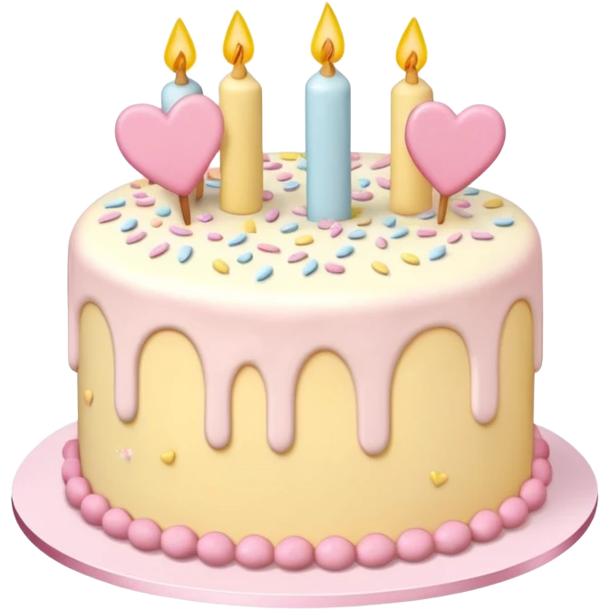 Cake with hearts and sprinkles in soft pink, beige and yellow pastel colors emoji