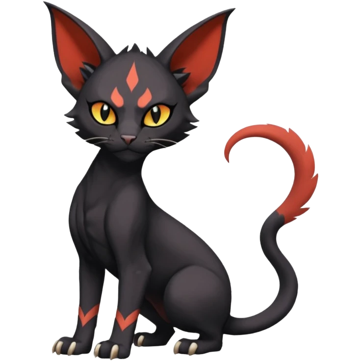Black edgy Noivern-Litten-Sphynx-Lykoi-Caracal-cat-Fakemon full-body emoji