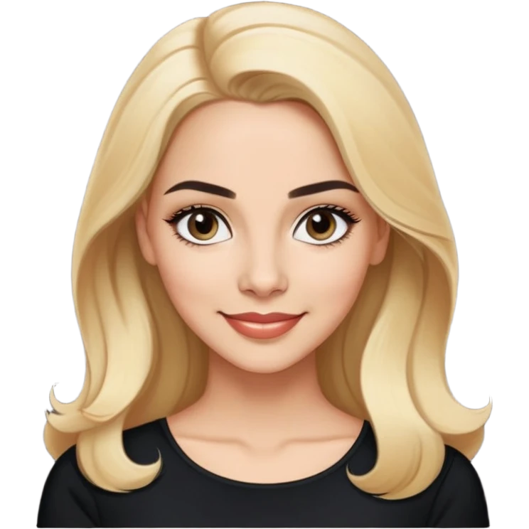 Professional portrait of Linette Torres, Puerto Rican actress with light skin, charismatic expression, bright eyes, beautifully shaped eyebrows, charming smile, long blonde hair, wearing an elegant black top emoji