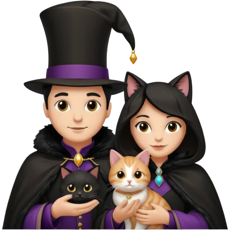 magician couple and their pet cat emoji
