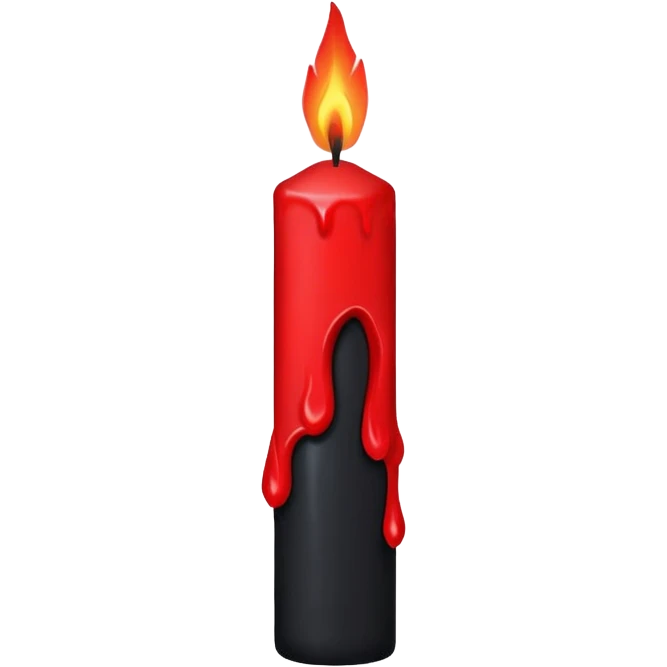 iOS sticker, dark candle, black wax, red flame, minimal emoji