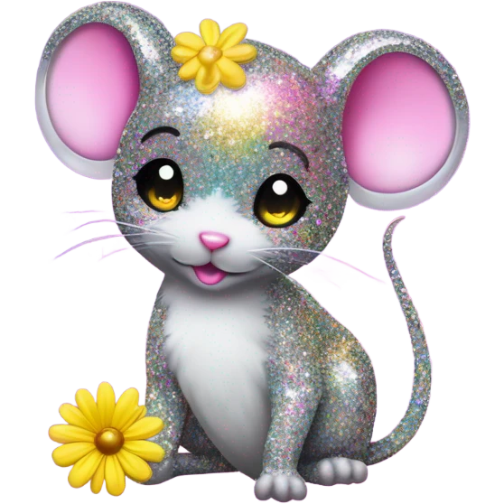 Lisa frank glitter mouse with daisy  emoji